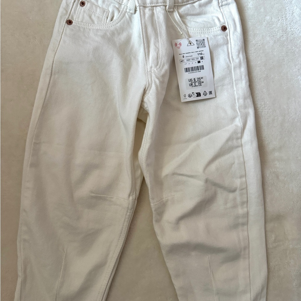NWT Zara Girls Ecru Balloon Fit Jeans